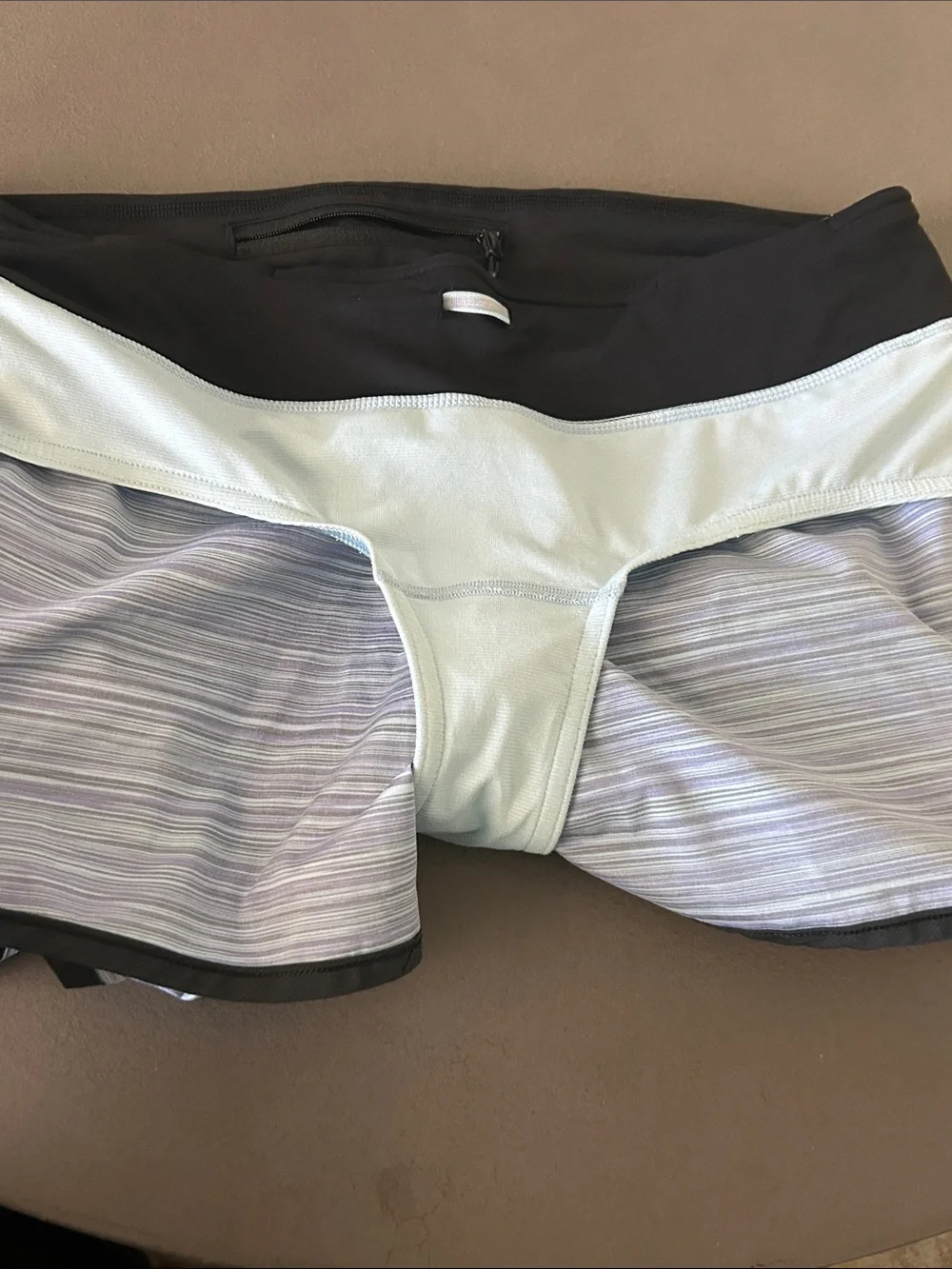lululemon athletica Light Blue Striped Athletic Shorts with Black Waistband